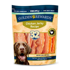 Golden Rewards pack of 2 chicken jerky dog treats 32 oz for training and reward sessions.