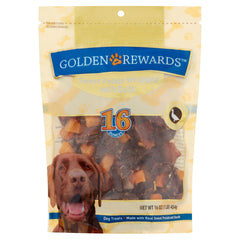 Golden Rewards sweet potato wrapped duck treats package showing real duck flavor for tasty training rewards.