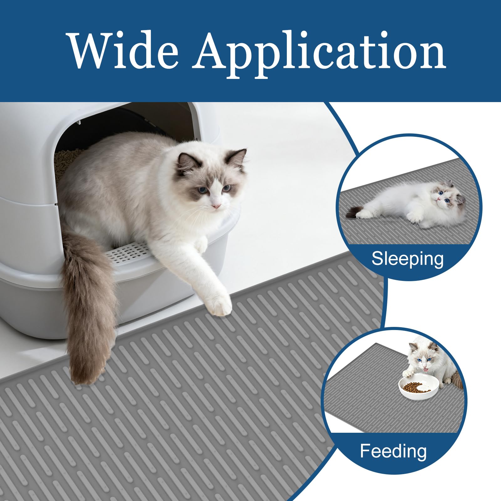 Goldleaf dark blue litter mat blends with decor and protects floors