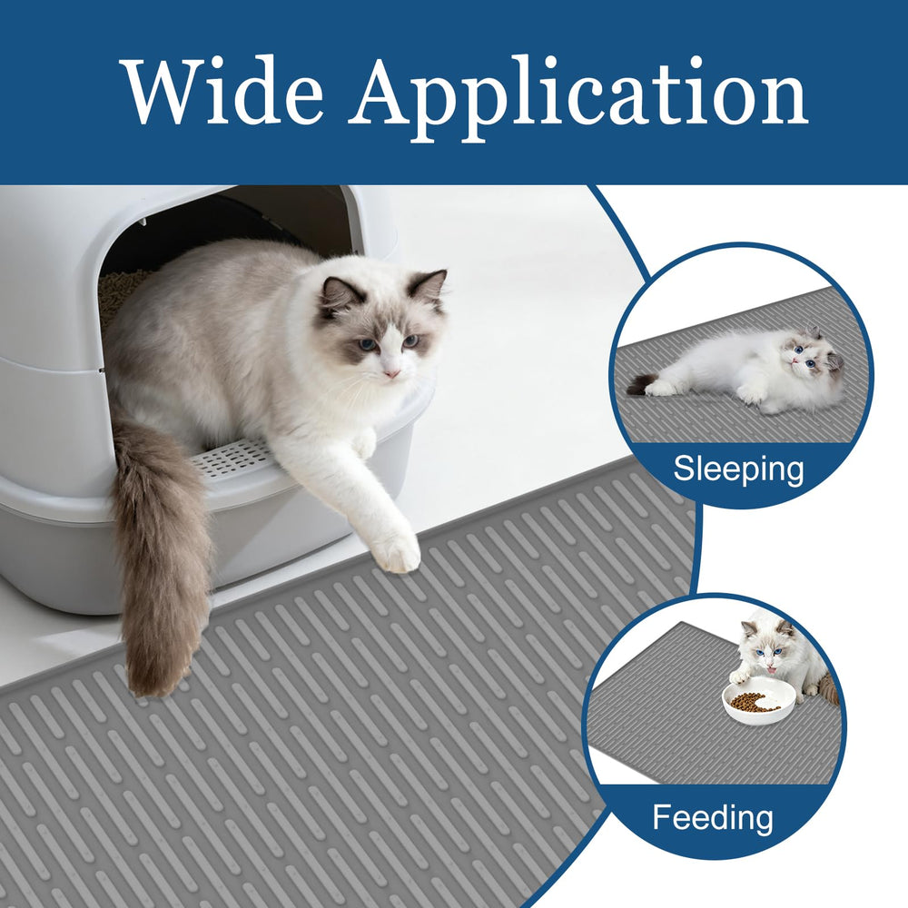 Goldleaf dark blue litter mat blends with decor and protects floors