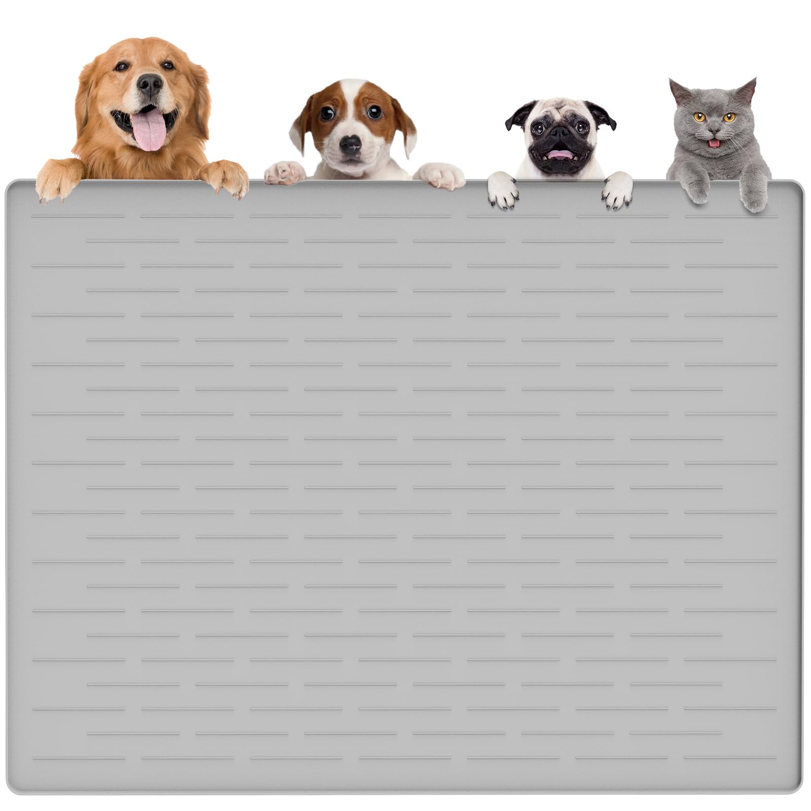 Goldleaf largest dog food mat 48x32 with rolled edge for spill-free feeding