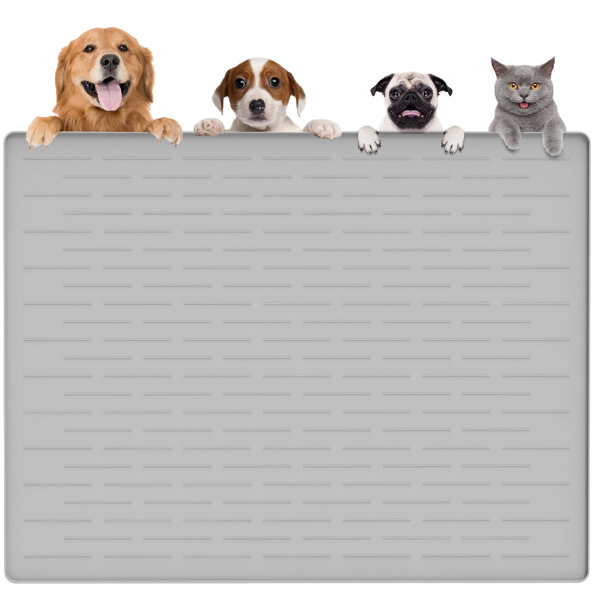 Goldleaf largest dog food mat 48x32 with rolled edge for spill-free feeding