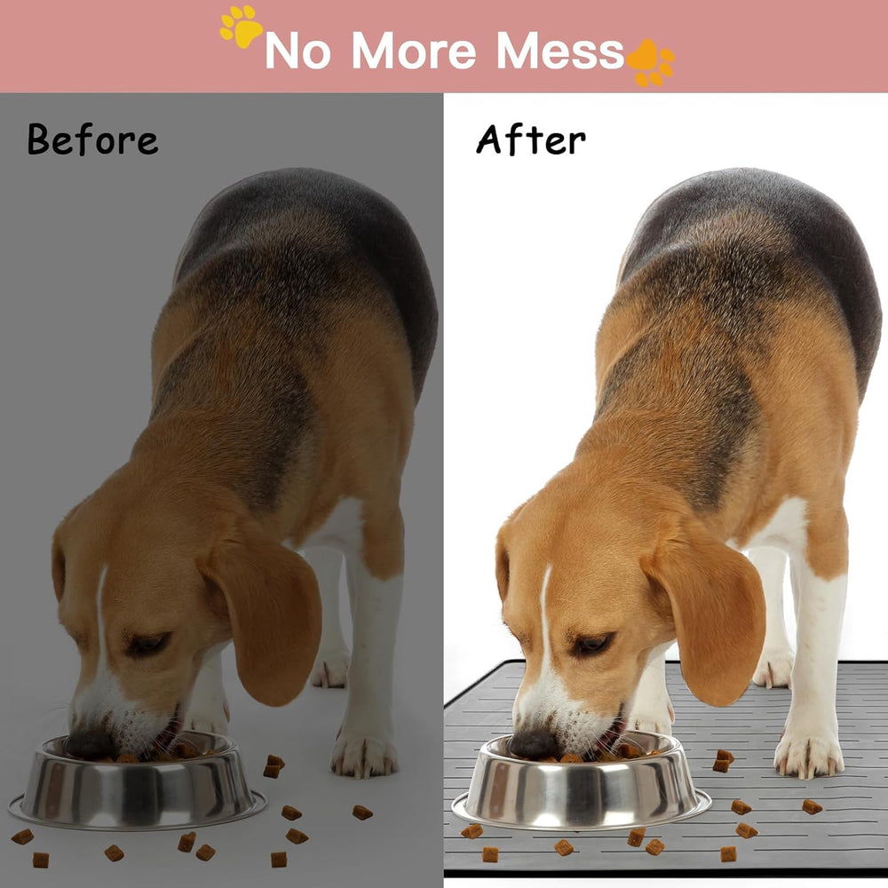 Goldleaf XXL pet mat featuring anti-slip ridge to keep bowls in place