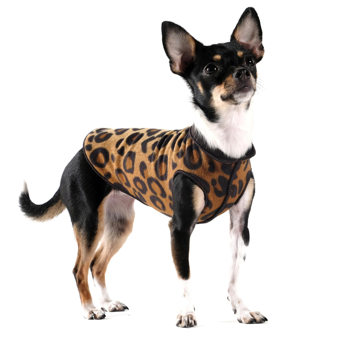 Gold Paw Duluth double fleece dog sweater vest leopard front, soft warmth for small dogs