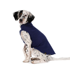 Gold Paw stretchy fleece jacket for small dogs, navy front view, ideal for warm daily walks