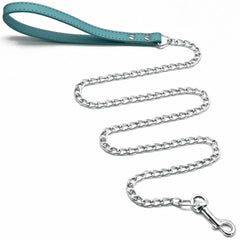 Goliton dog leash blue PU leather handle for comfortable grip
