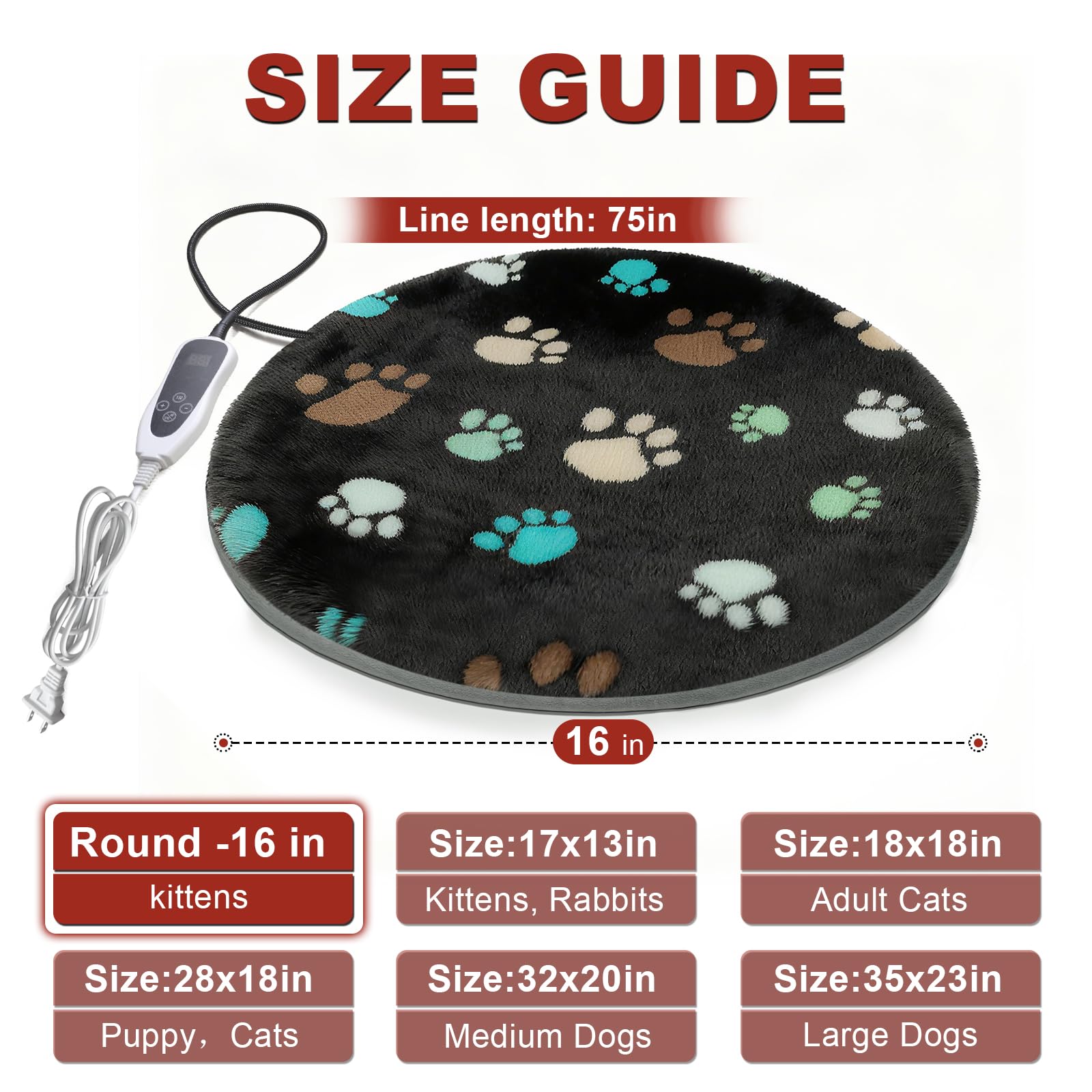 GOLOPET rounded heating pad with soft cloth cover for gentle warmth.