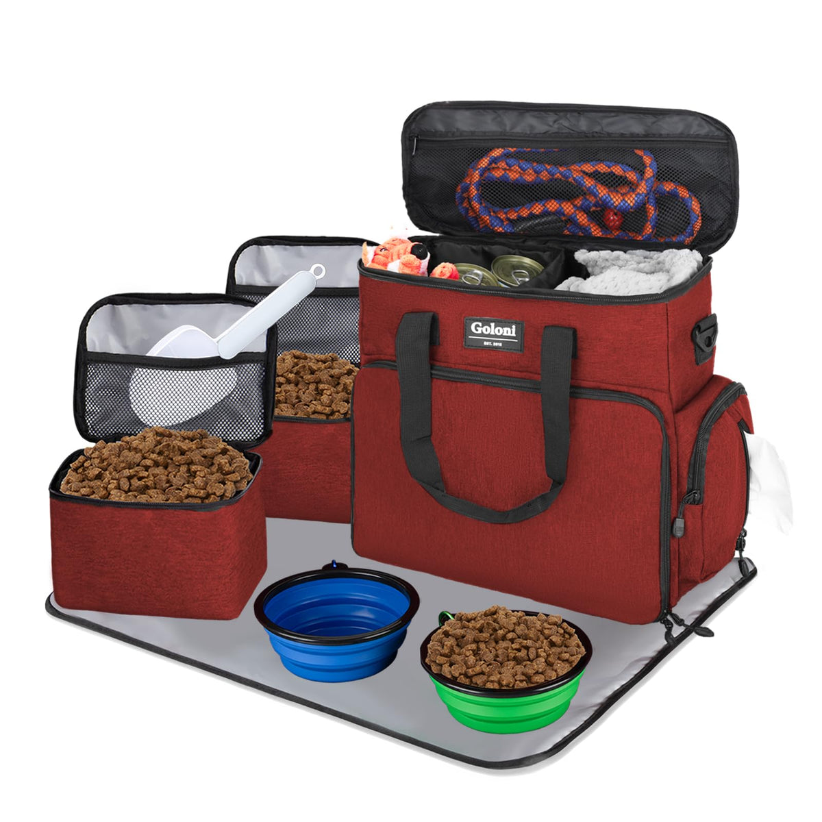 Goloni dog travel bag under-seat design for airline travel and quick access.