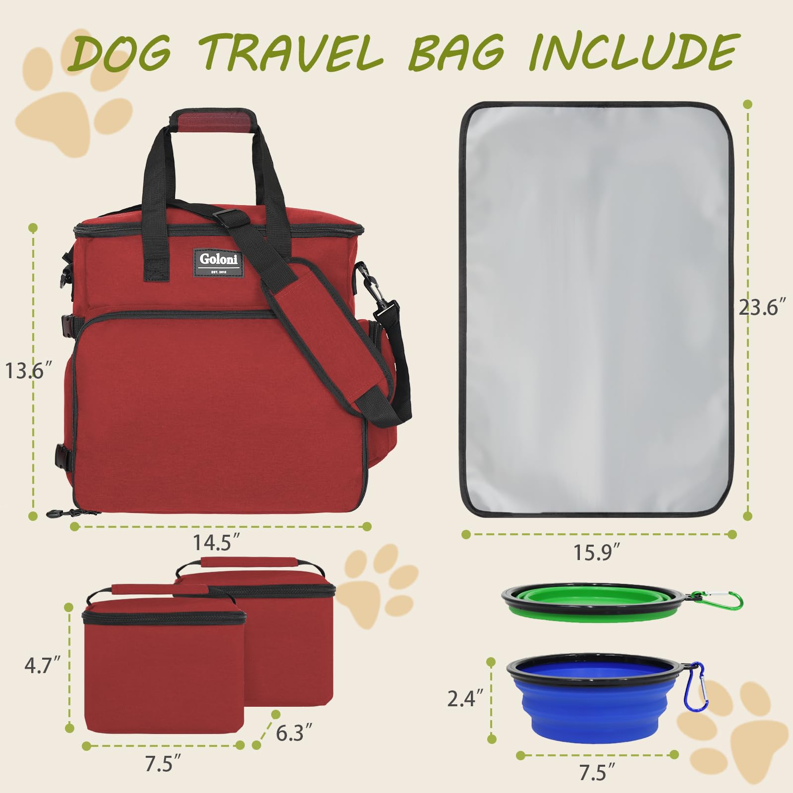 Goloni travel tote with collapsible bowls for on-the-go feeding.