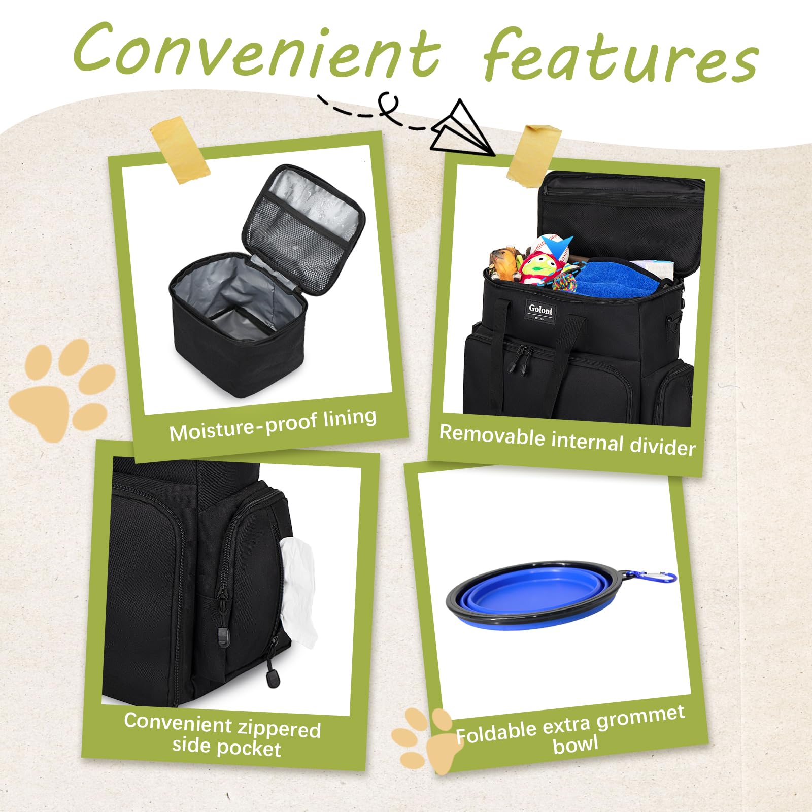 Goloni waterproof feeding mat protecting gear during stops