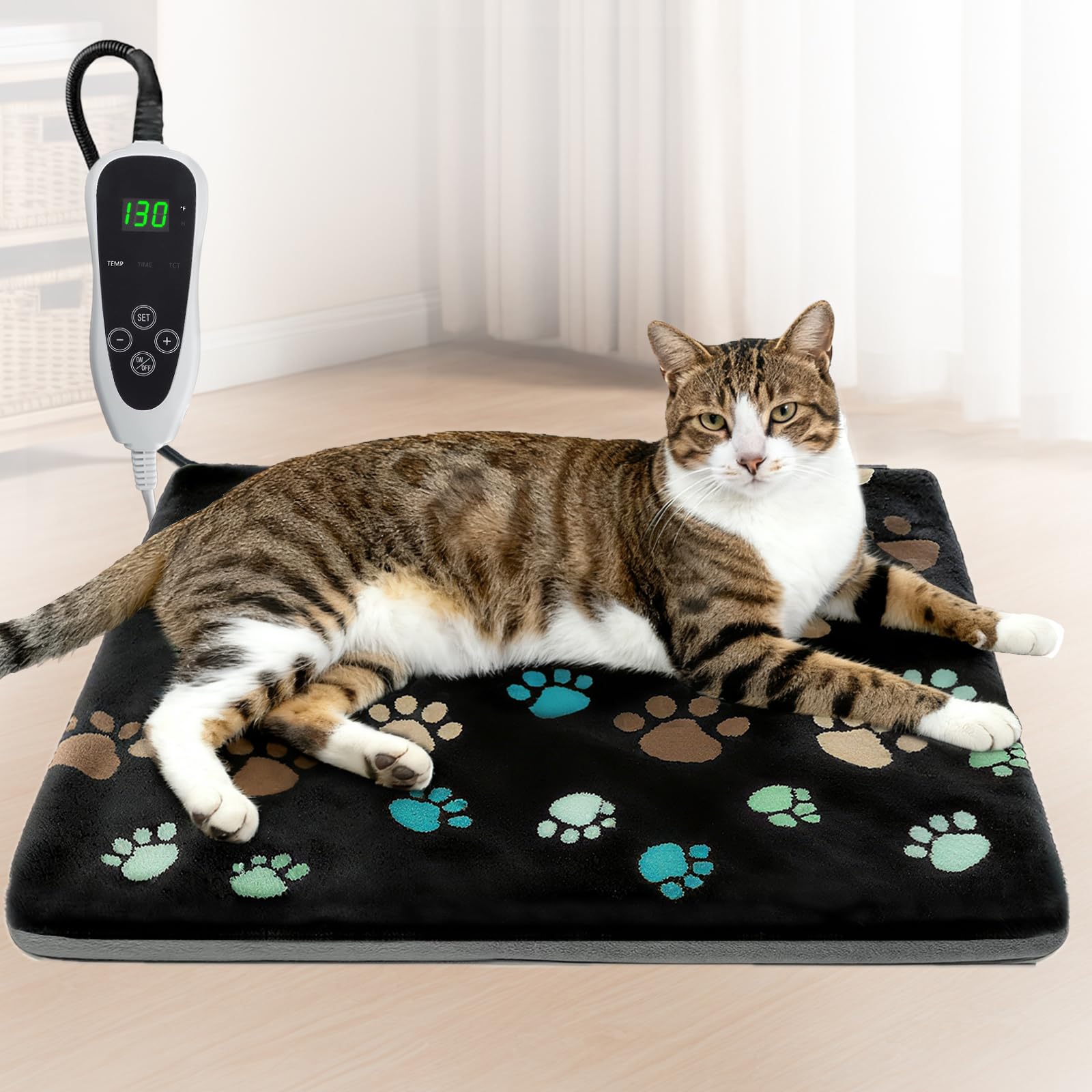 GOLOPET cat heating pad 18x18 with smart thermostat provides cozy warmth for cats