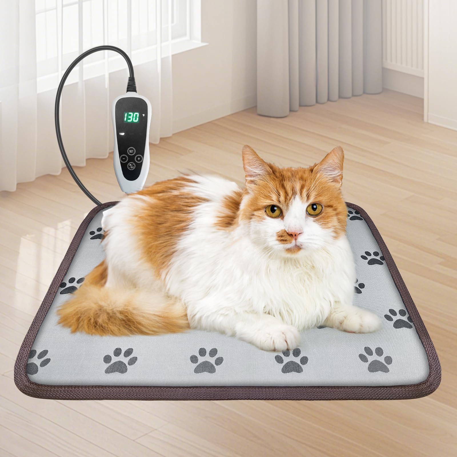 GOLOPET cat heating pad paw print design delivers cozy warmth for kittens.