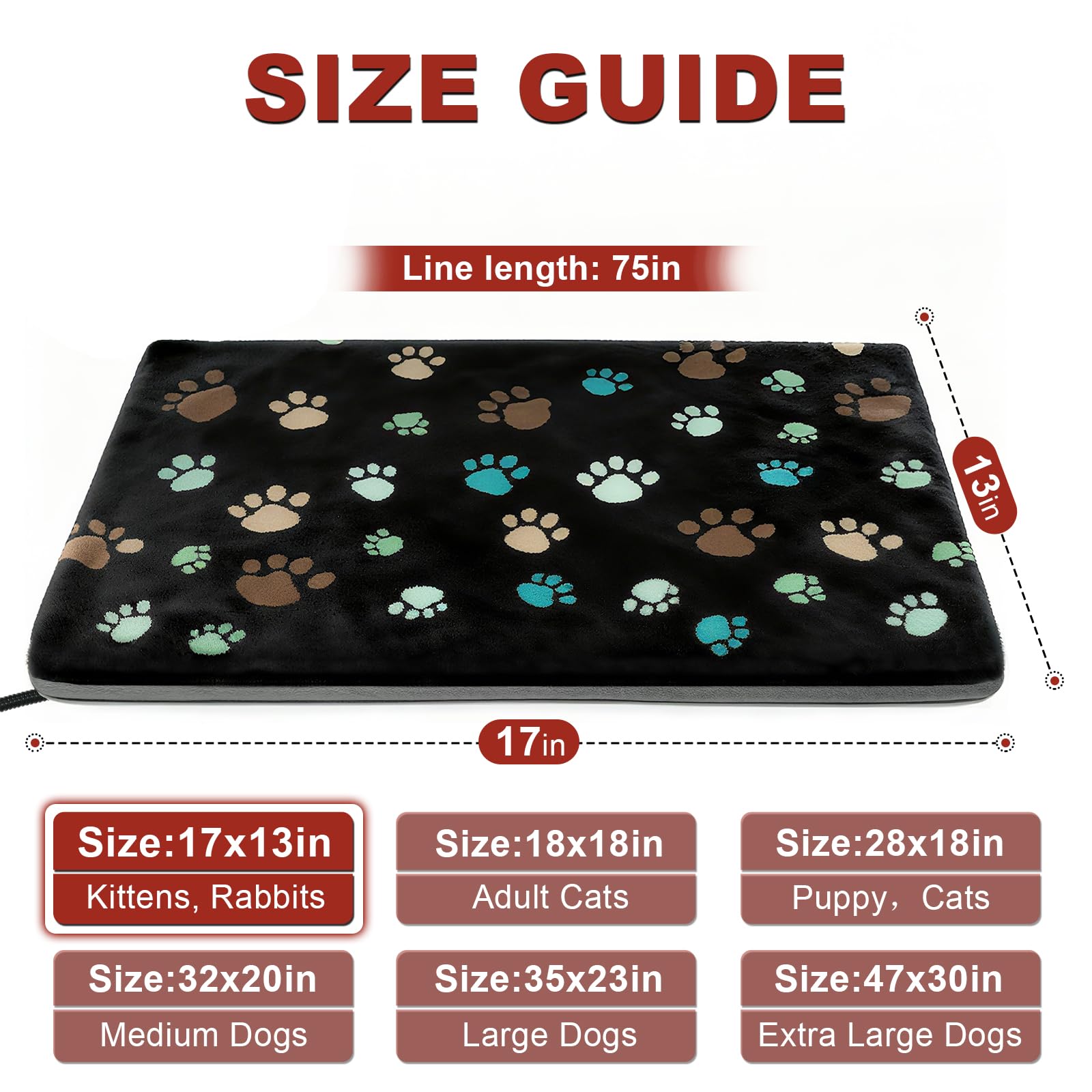 GOLOPET cat heating pad soft paw-print fleece cover for cozy warmth and easy cleaning