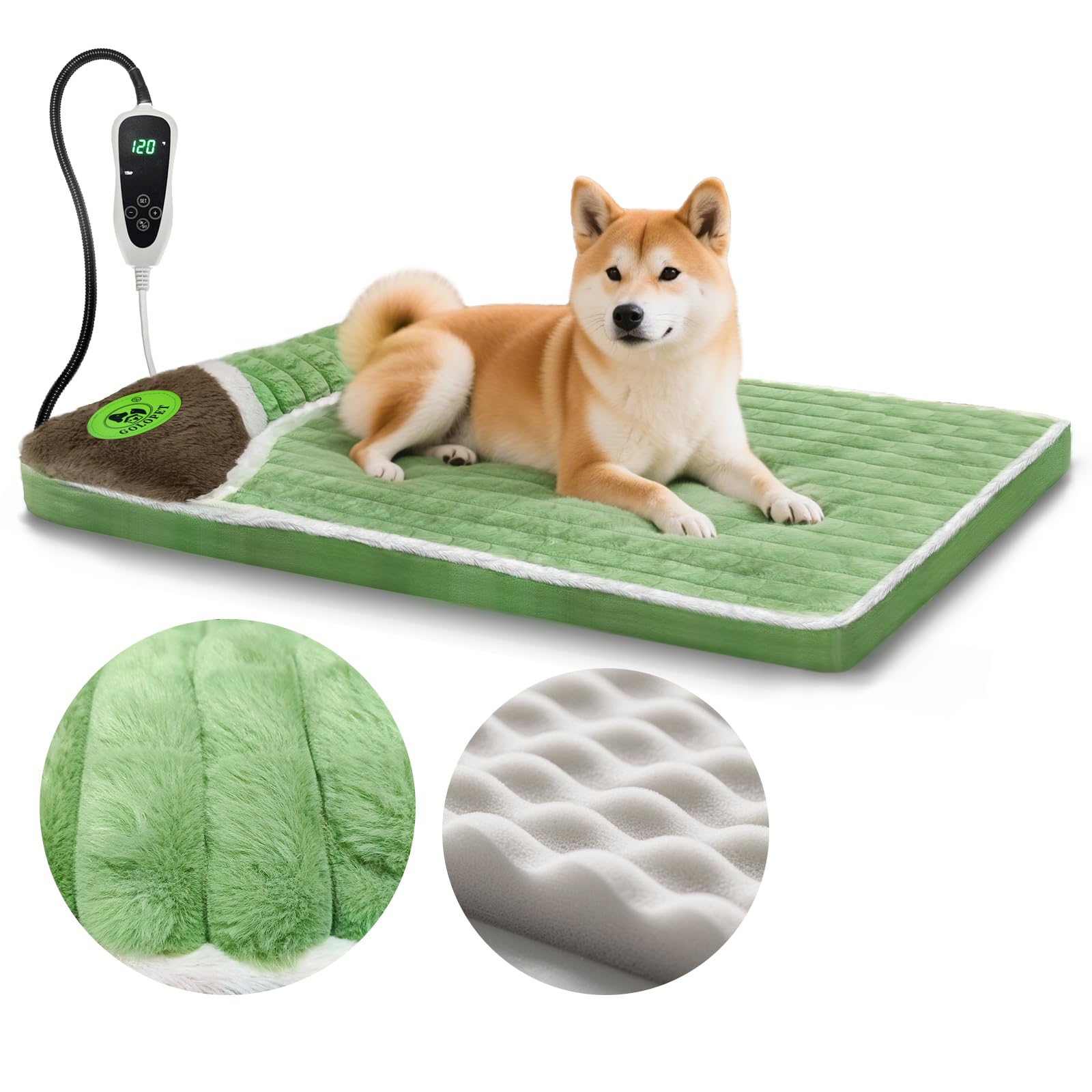 GOLOPET heated dog bed with memory foam padding for joint comfort.