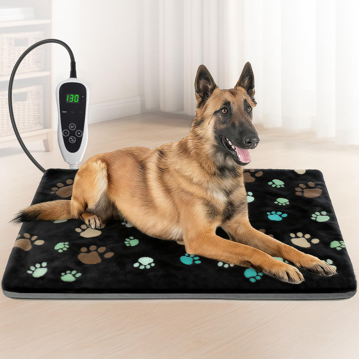 GOLOPET large dog heating pad cover shows cozy warmth in a kennel