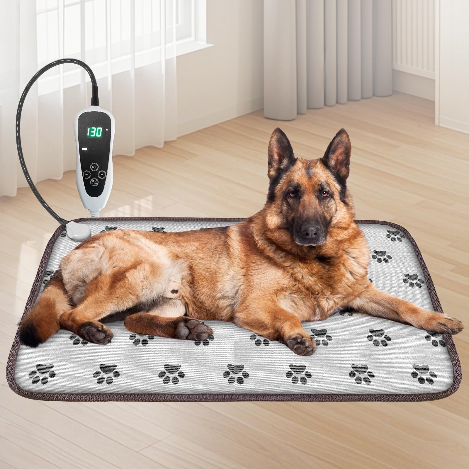 GOLOPET large dog heating pad 34x21in shown full-size for big breeds, warm and inviting.