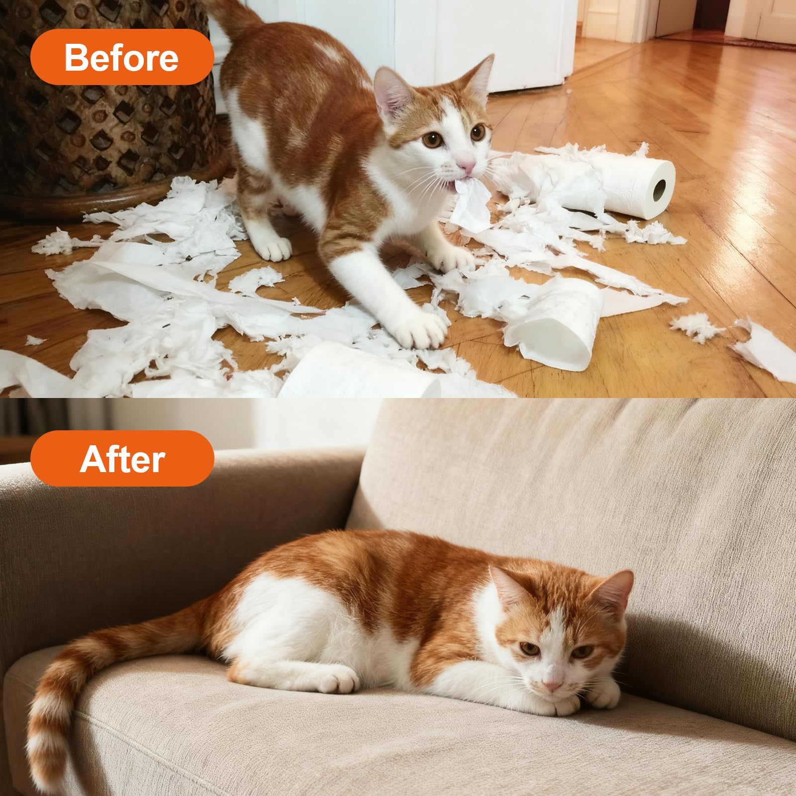 GOLRISEN Cat Deterrent Spray misting on couch helps prevent scratching and marking