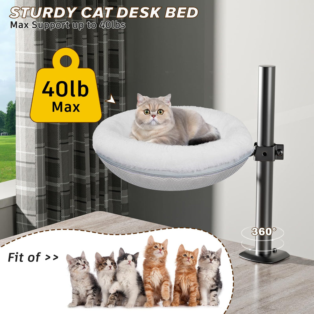 Gomyrod cat desk bed-360-rotation allows flexible watching and snoozing from any angle.