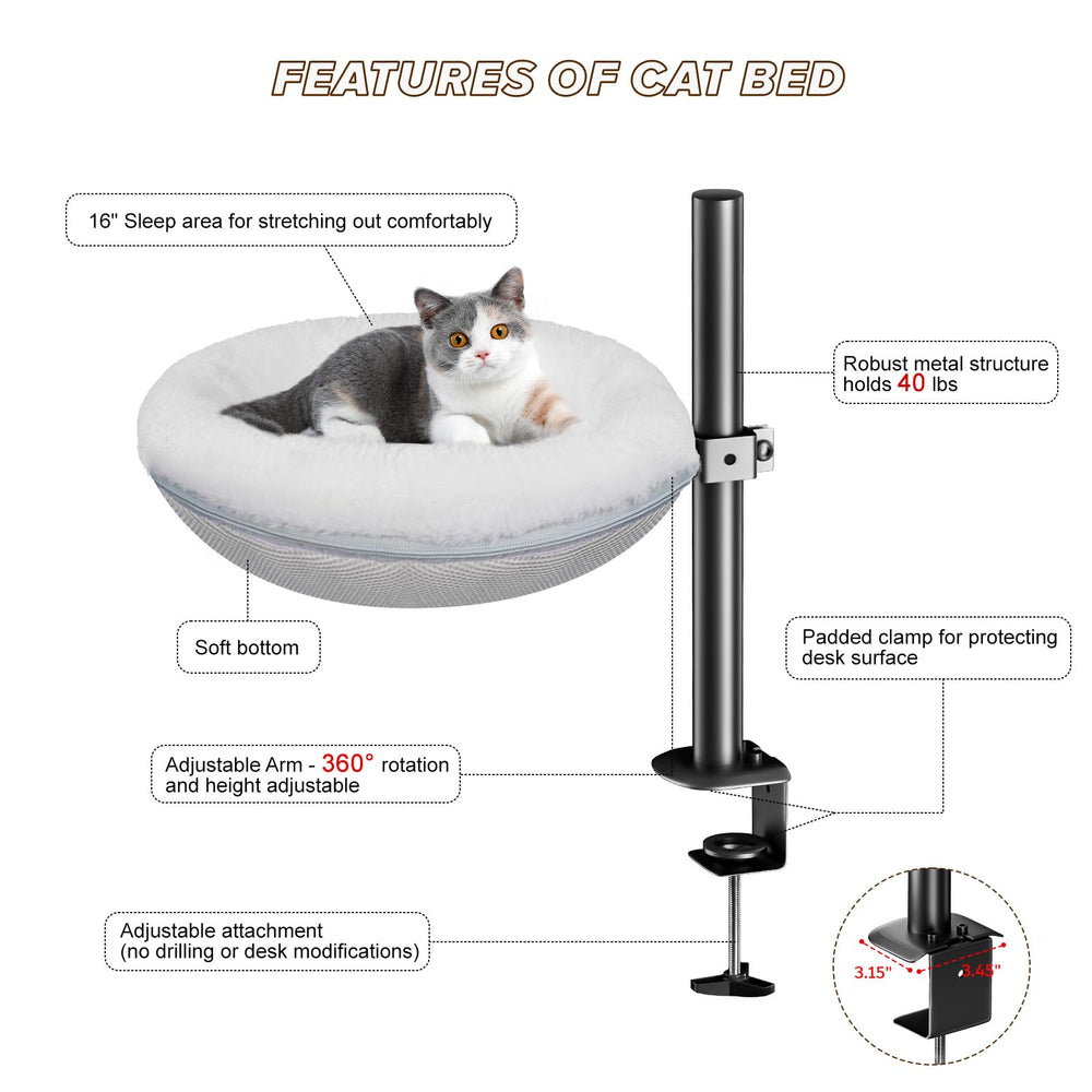 Gomyrod cat desk bed-clamp-install offers tool-free, stable mounting on your desk.