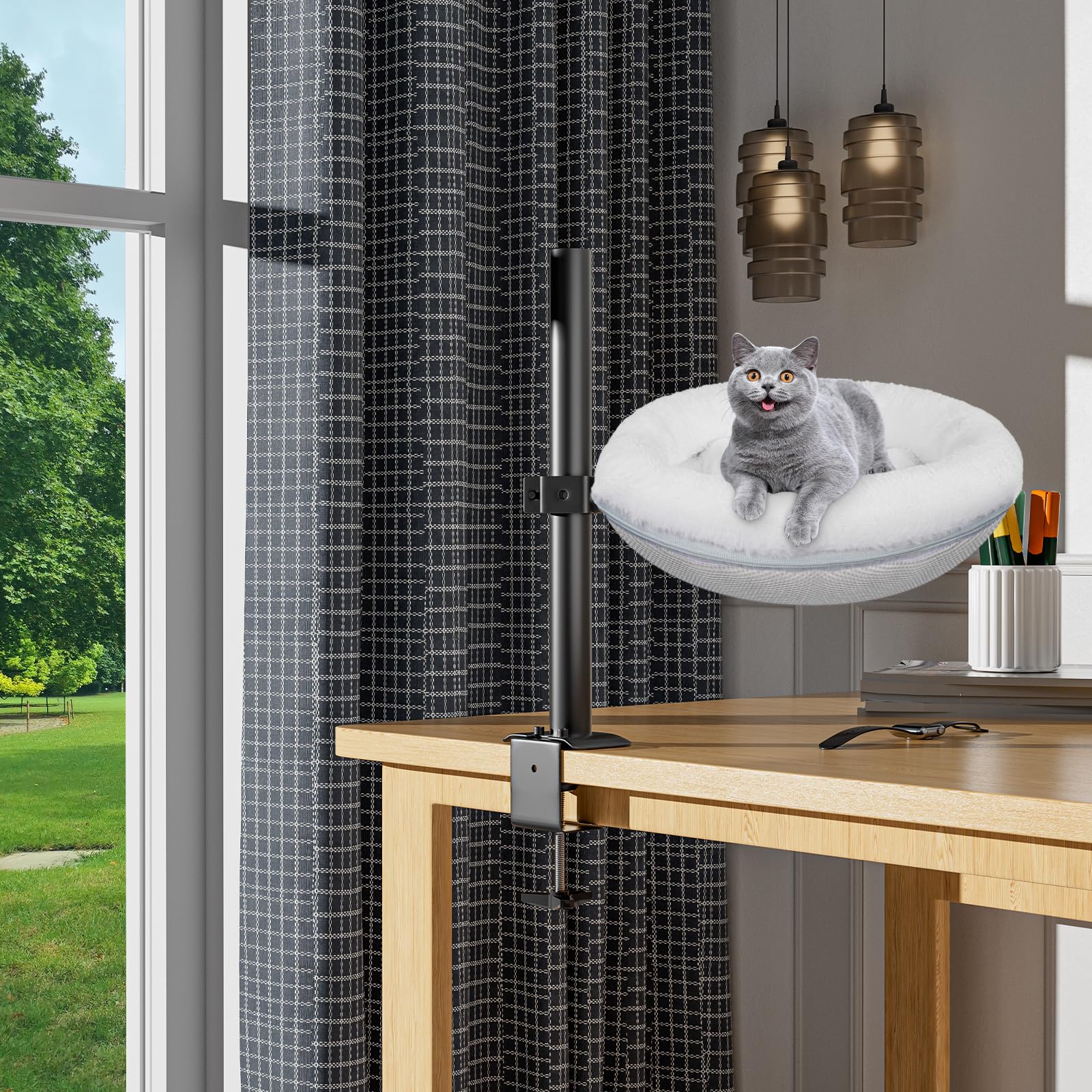 Gomyrod cat desk bed-in-use-setup demonstrates quick, safe installation in minutes.
