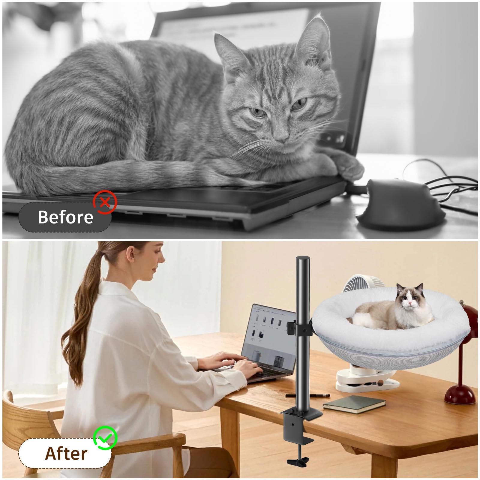 Gomyrod cat desk bed mesh-base-breathable keeps your cat cool during desk-side lounging.