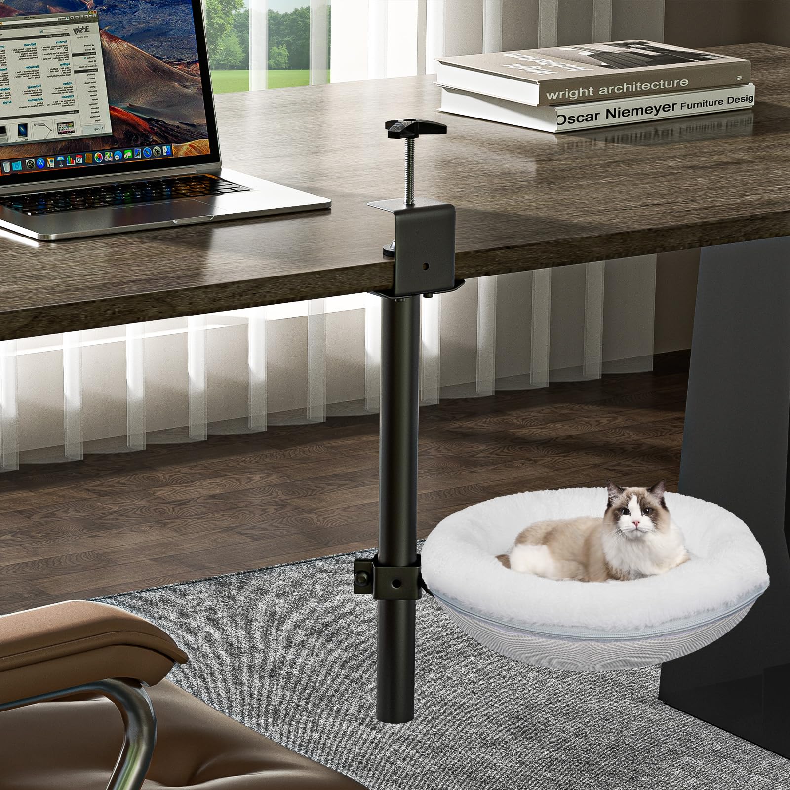 Gomyrod cat desk bed-spacious-lounge-16in features a generous 16-inch lounging zone.