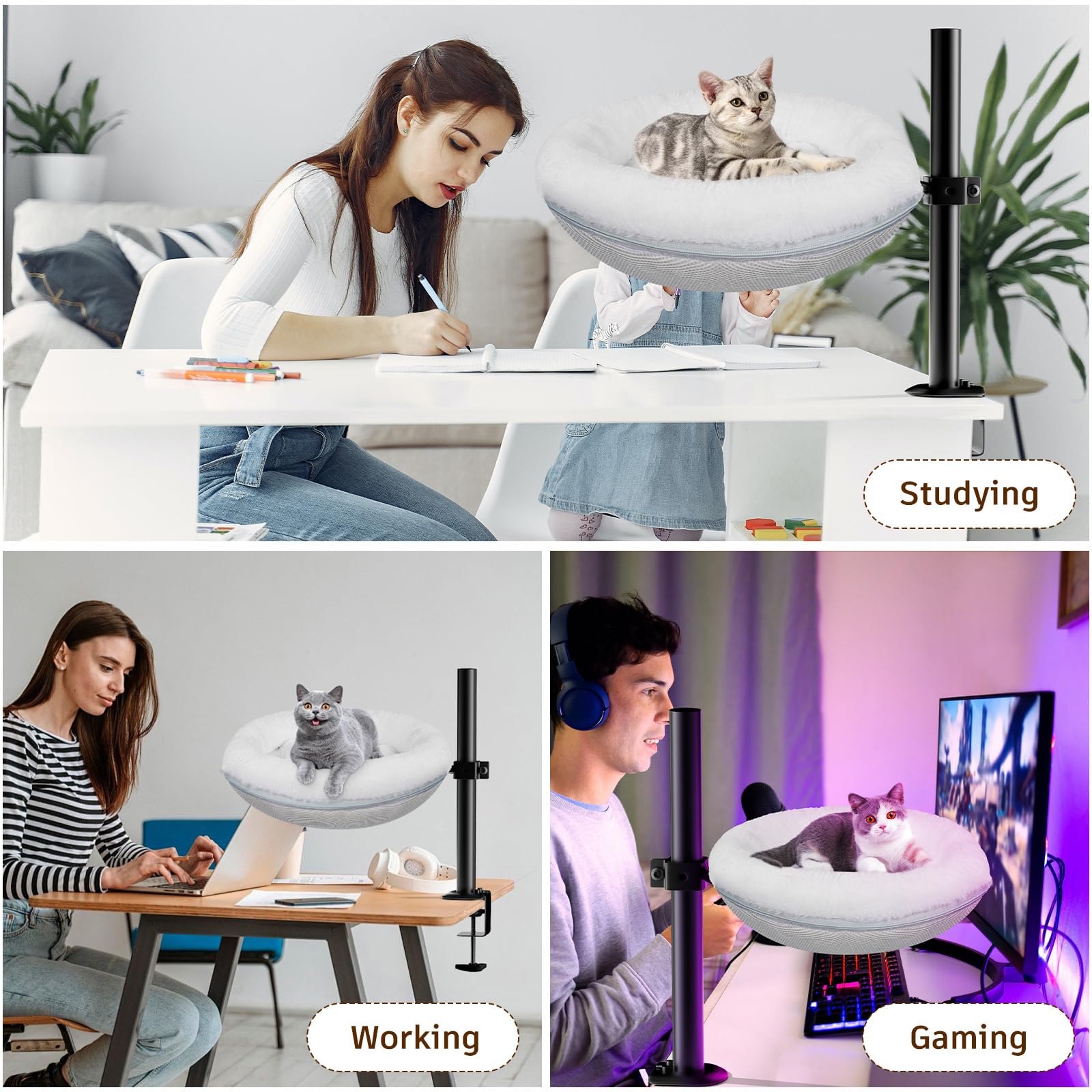 Gomyrod cat desk bed-weight-capacity-40lbs supports a curious climber up to 40 pounds.