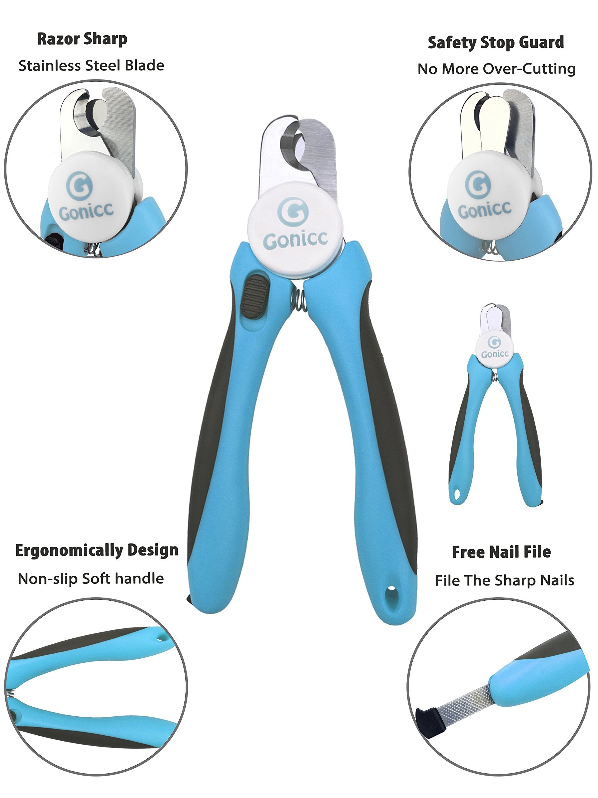 Gonicc nail clippers ergonomic non-slip grip—durable and comfortable for nervous pets.