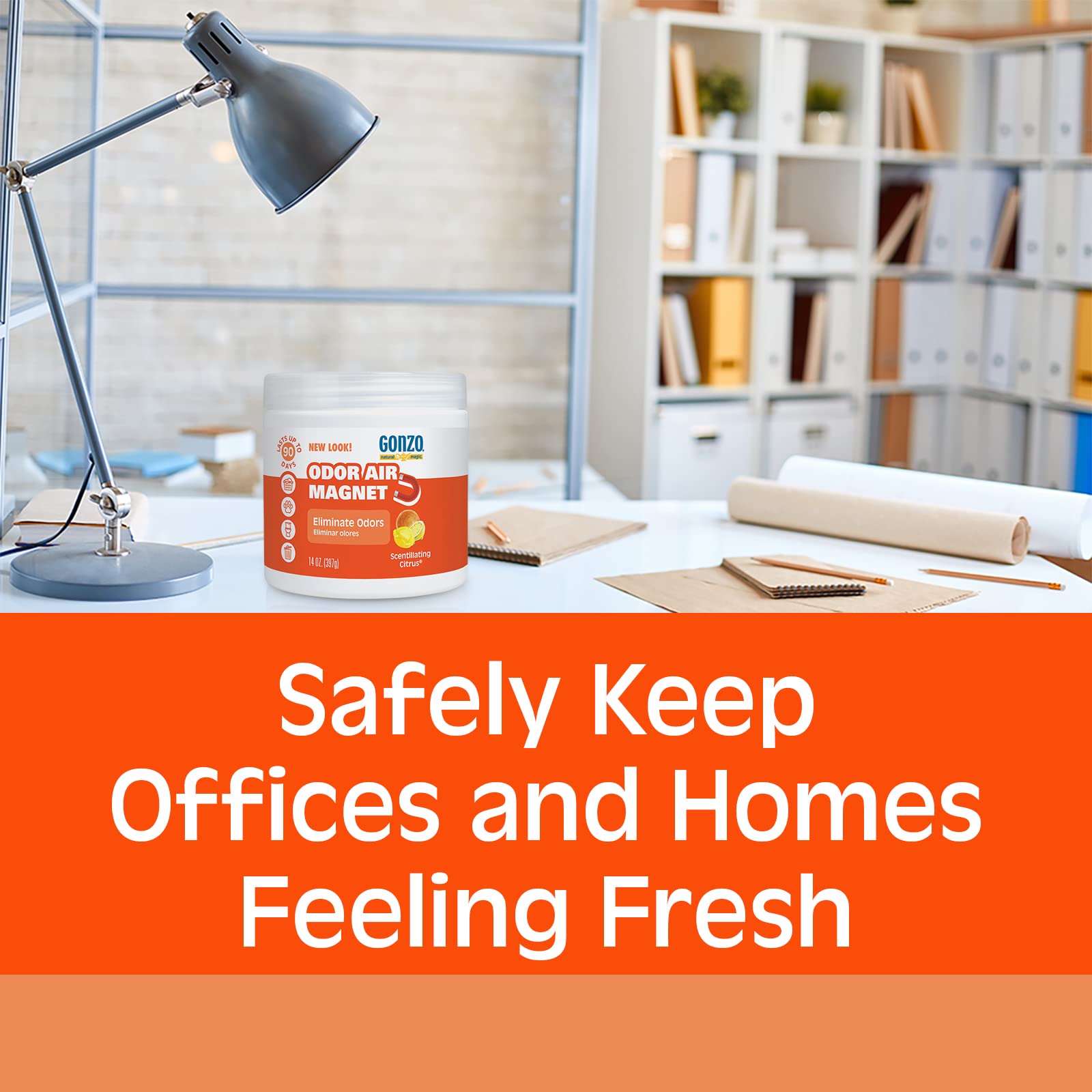 Gonzo Natural Magic odor-absorbing-gel kitchen-bathroom demonstrates fresher air in high-traffic spaces.