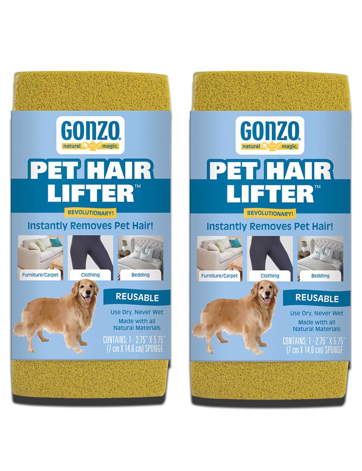 Gonzo Pet Hair Remover 2-Pack on sofa lifts pet hair quickly