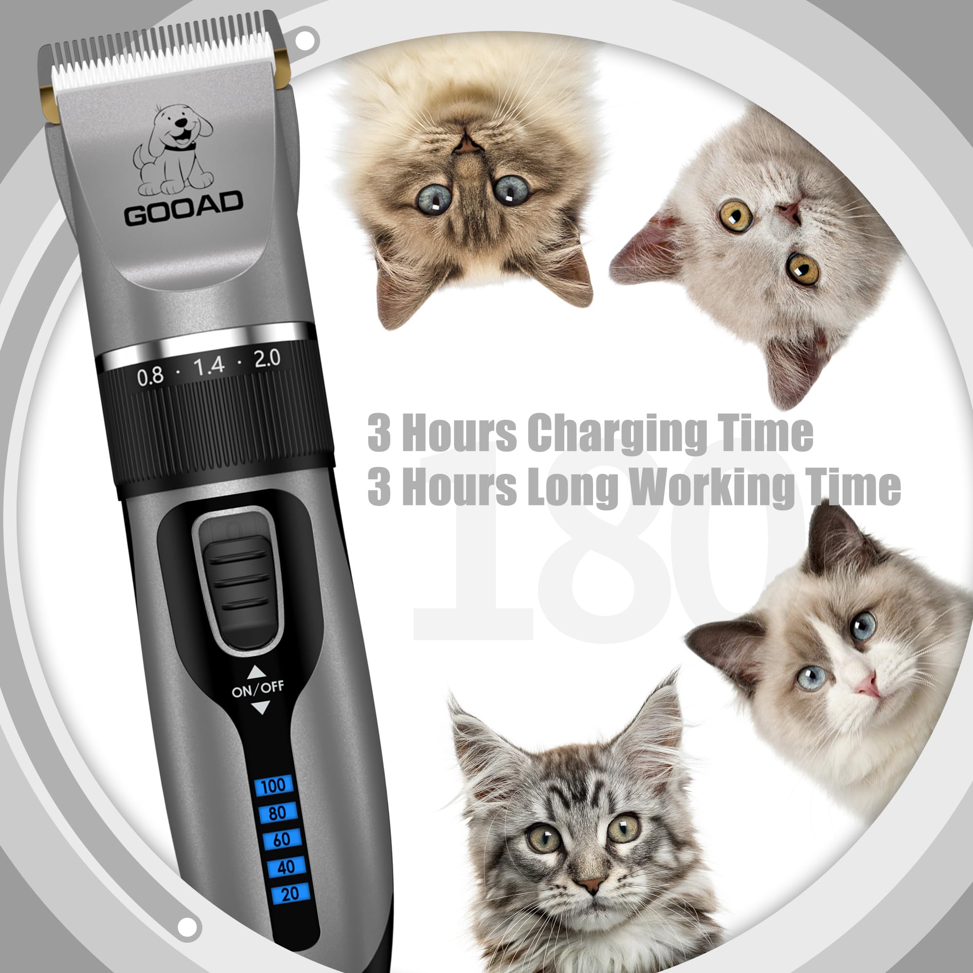 Gooad cat clippers 3-speed motor provides adaptable power for different coats.