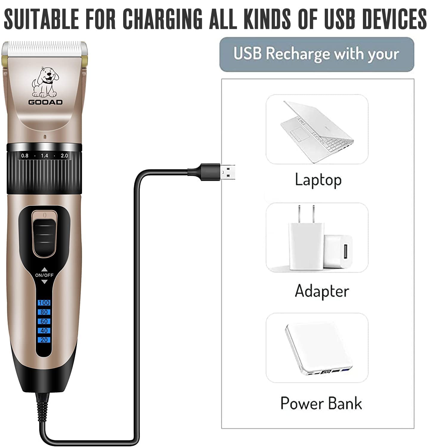 Gooad dog clippers 2200mAh battery with LCD display shows power