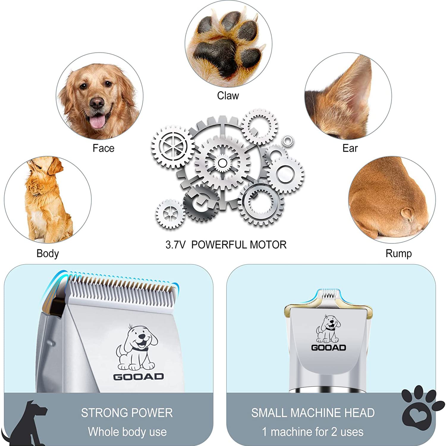 Gooad dog clippers 2200mAh battery for long grooming sessions