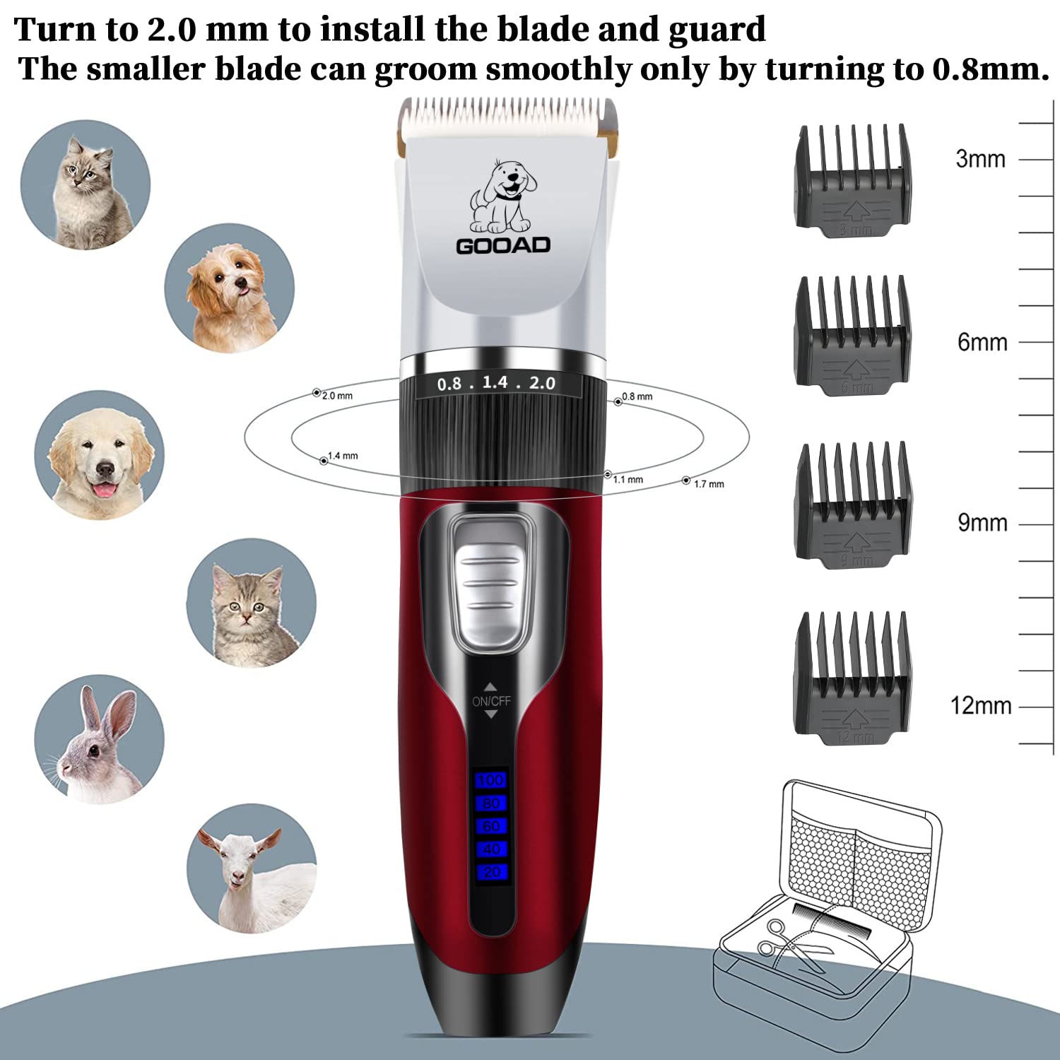 Gooad dog clippers three-speed motor for versatile grooming lengths