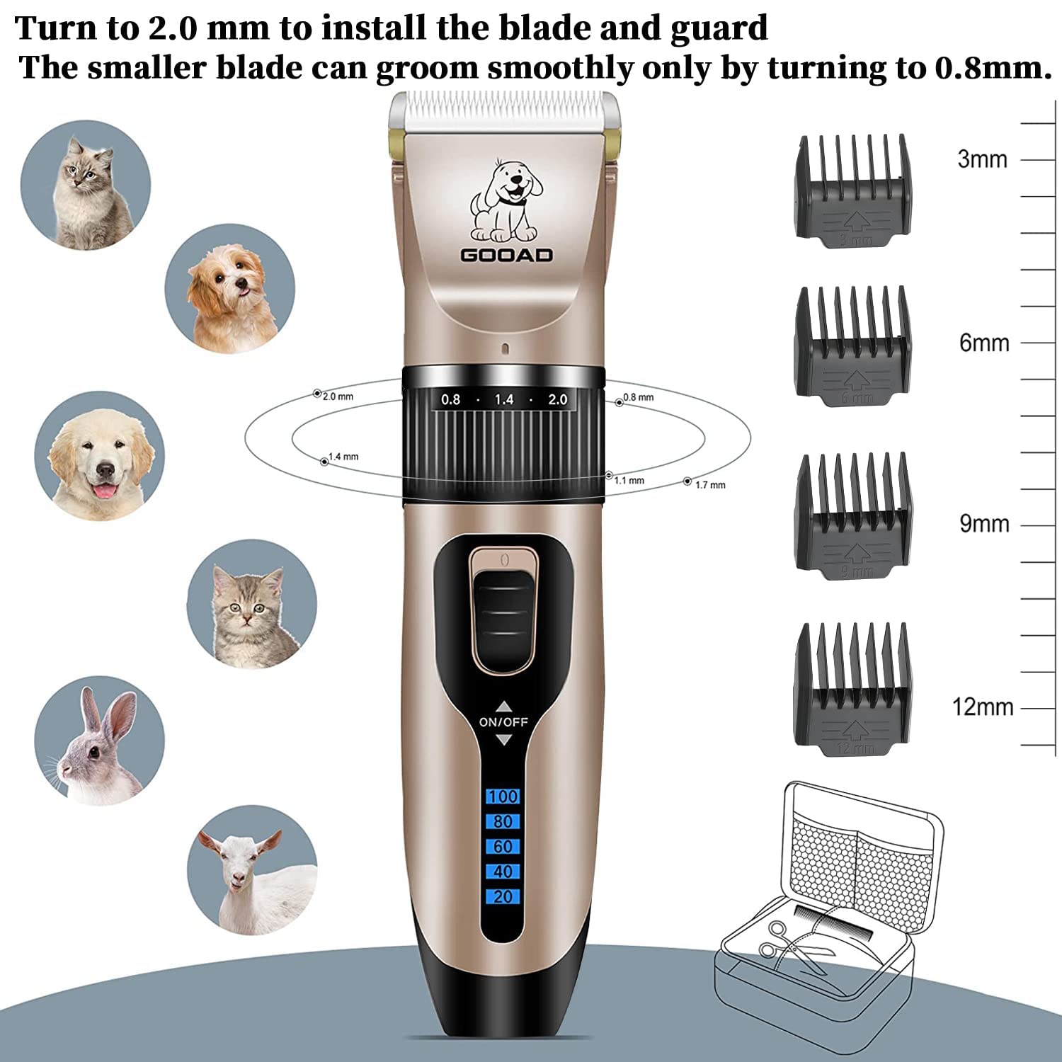 Gooad dog clippers three-speed motor adapts to coat type
