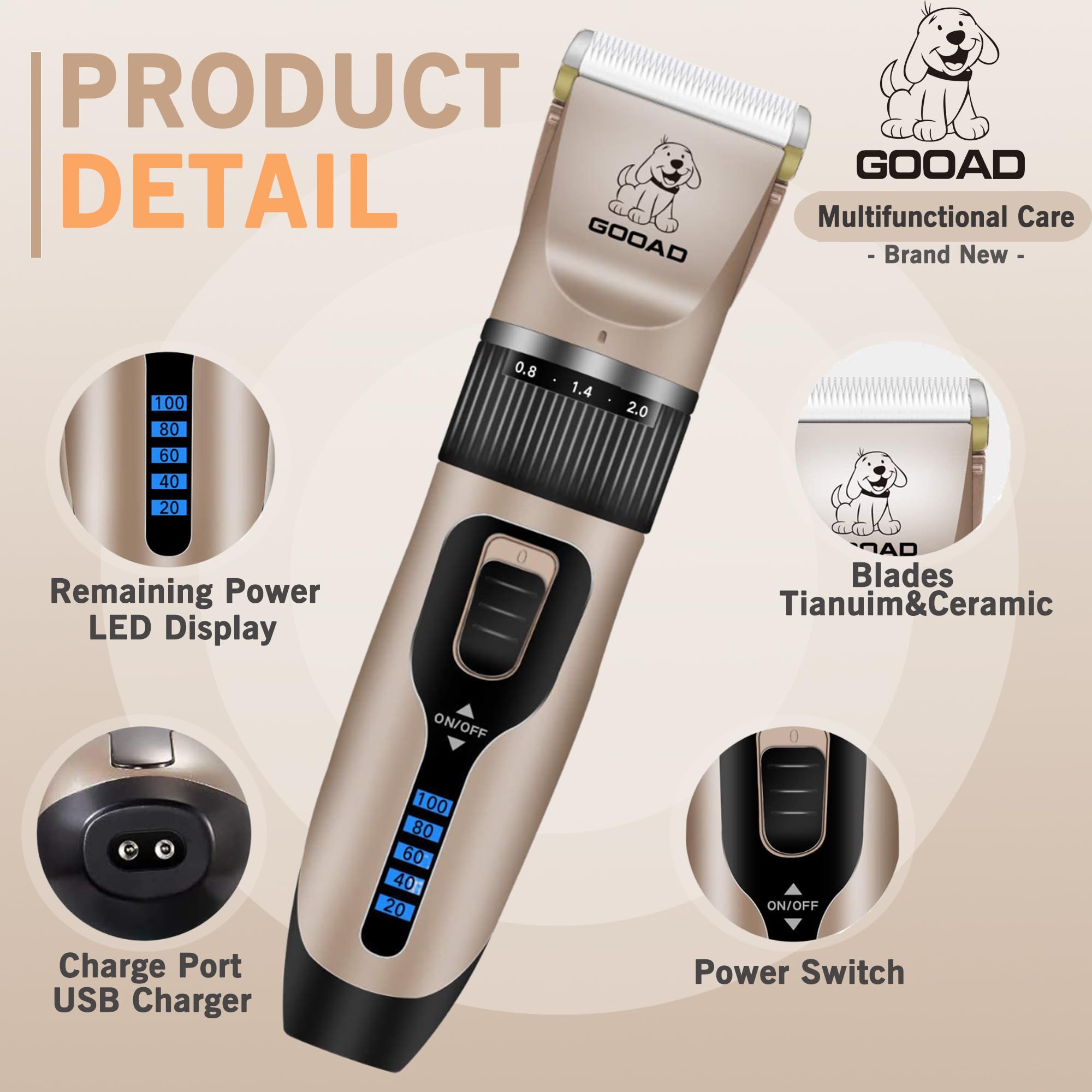 Gooad dog clippers blades set showing wide and narrow blades for versatile coats