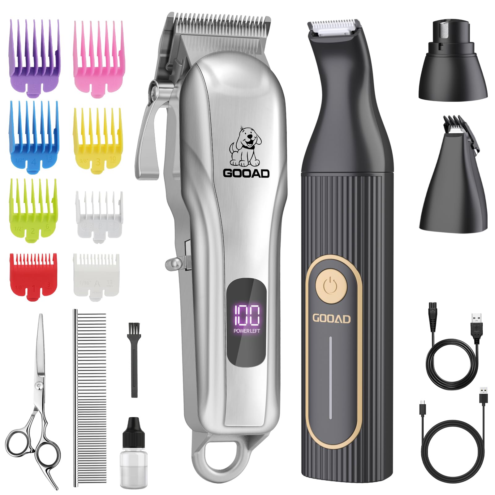 Gooad dog clippers kit layout shows complete grooming tools for home use