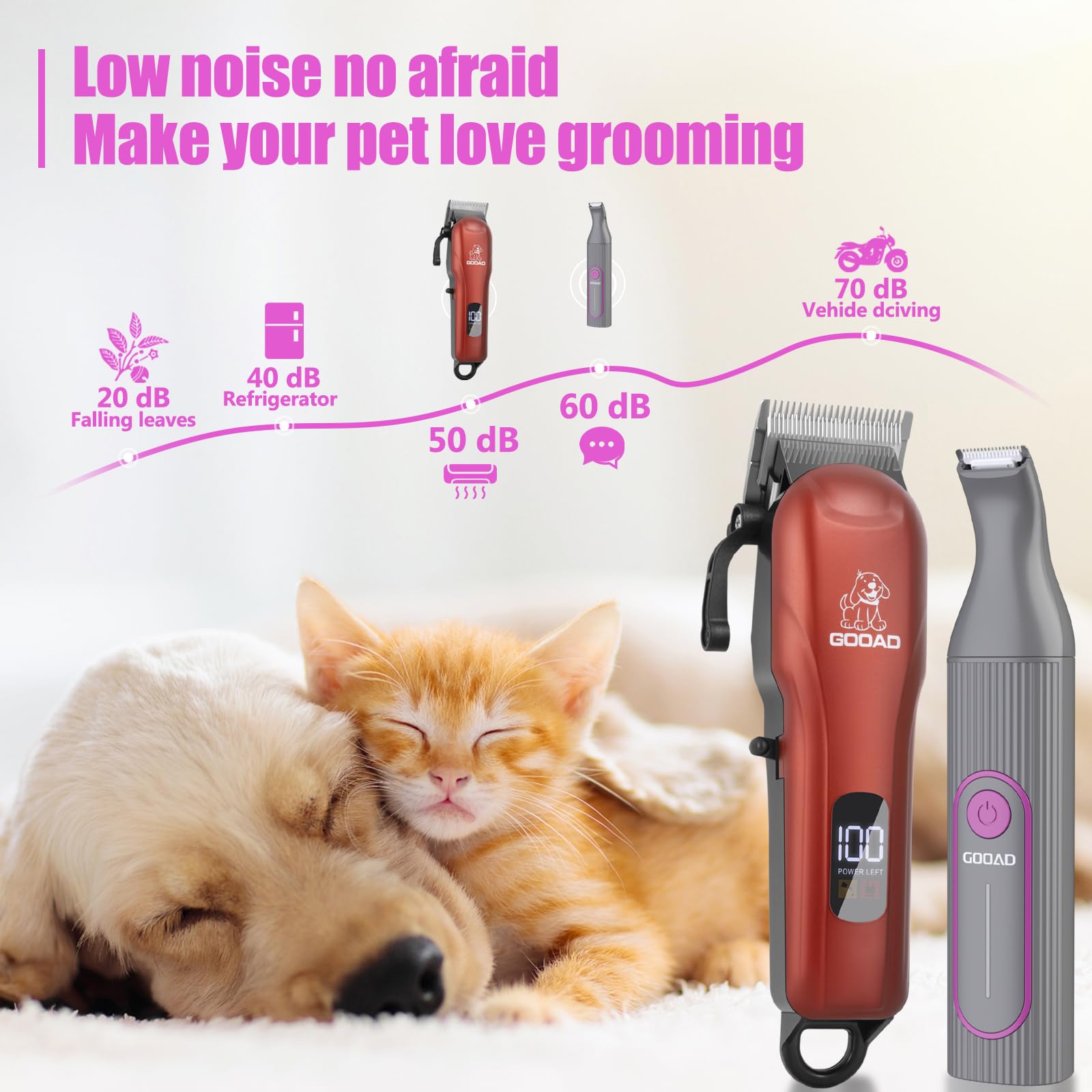 Gooad dog clippers low-noise test demonstrates quiet grooming experience