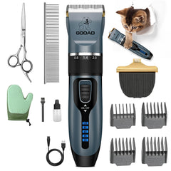 Gooad cordless blue clippers for quiet grooming on thick coats