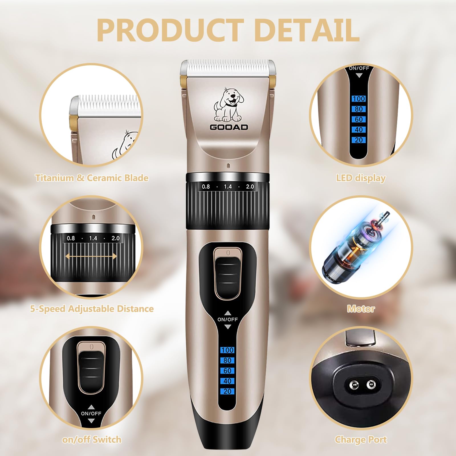 Gooad rechargeable USB battery feature enabling cordless grooming sessions.