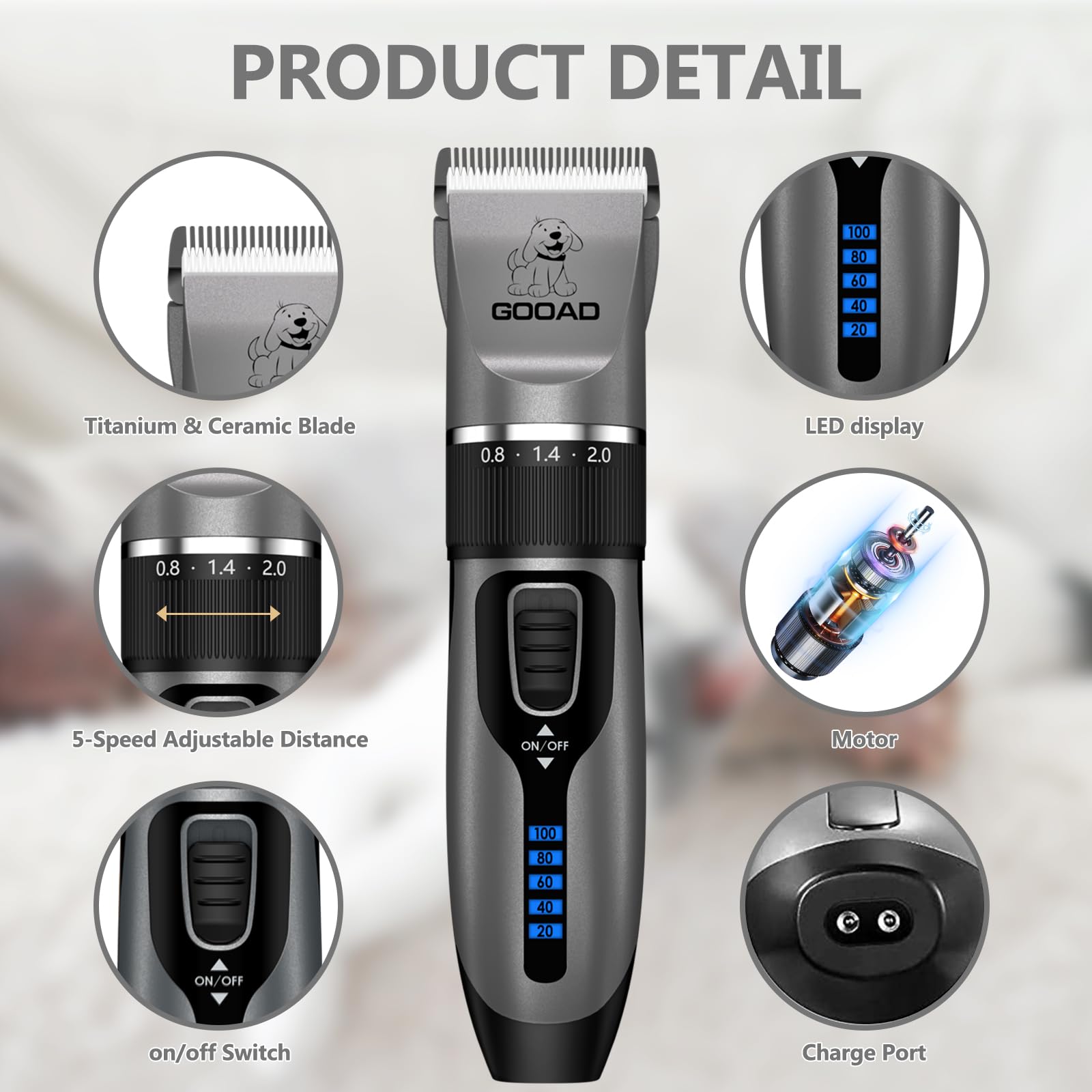 Gooad rechargeable USB battery enables cordless grooming anywhere.
