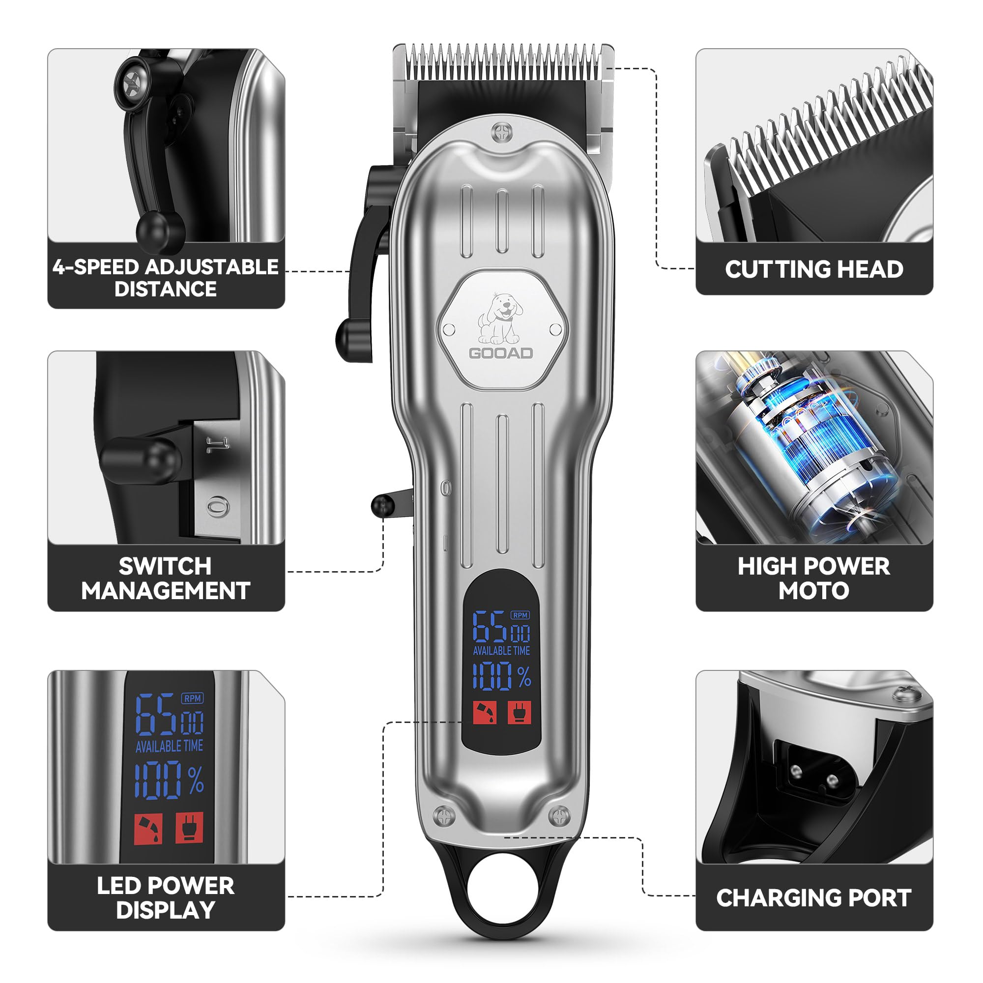 Gooad stainless steel blade close-up highlighting durable 23-tooth blade for trimming