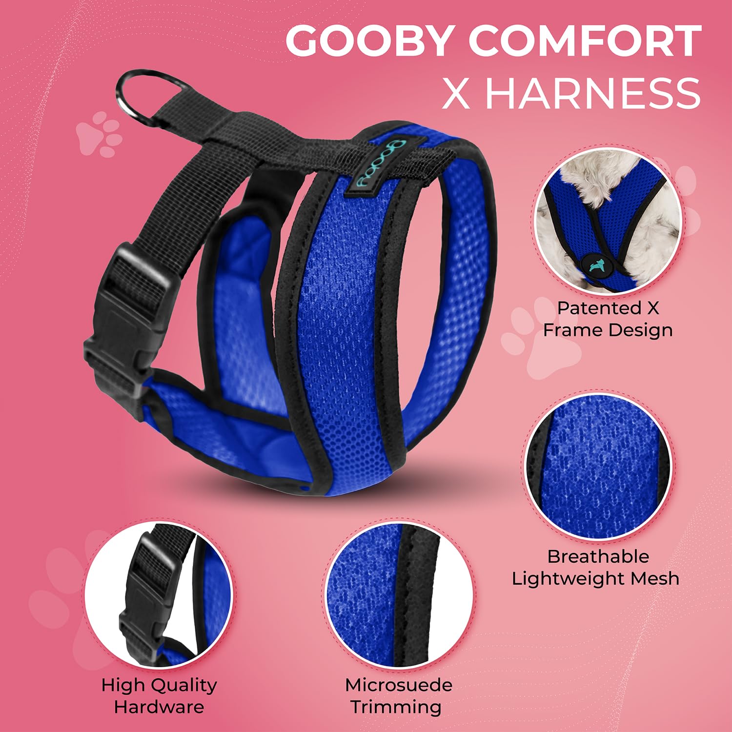 Gooby Comfort X Harness D-ring back attachment for secure everyday use.