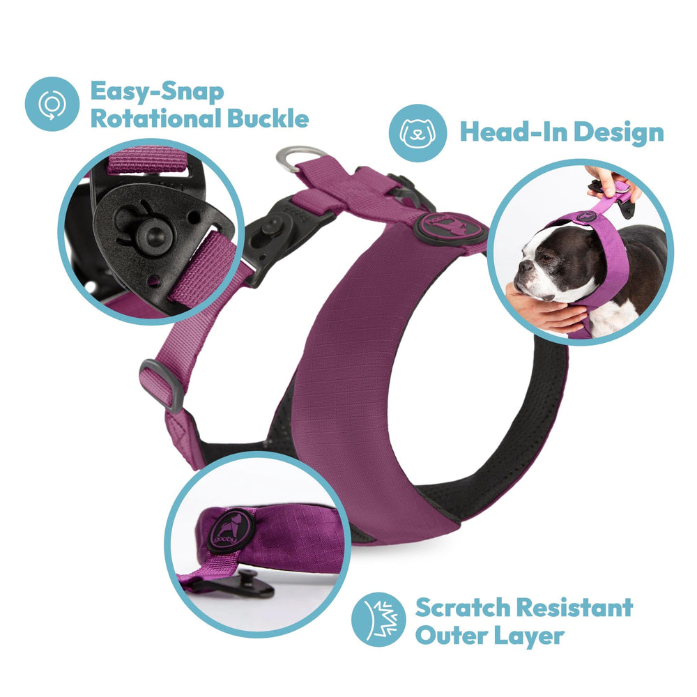 Gooby Comfort X Harness pink medium chest-measure cue image showing proper fit guidance.