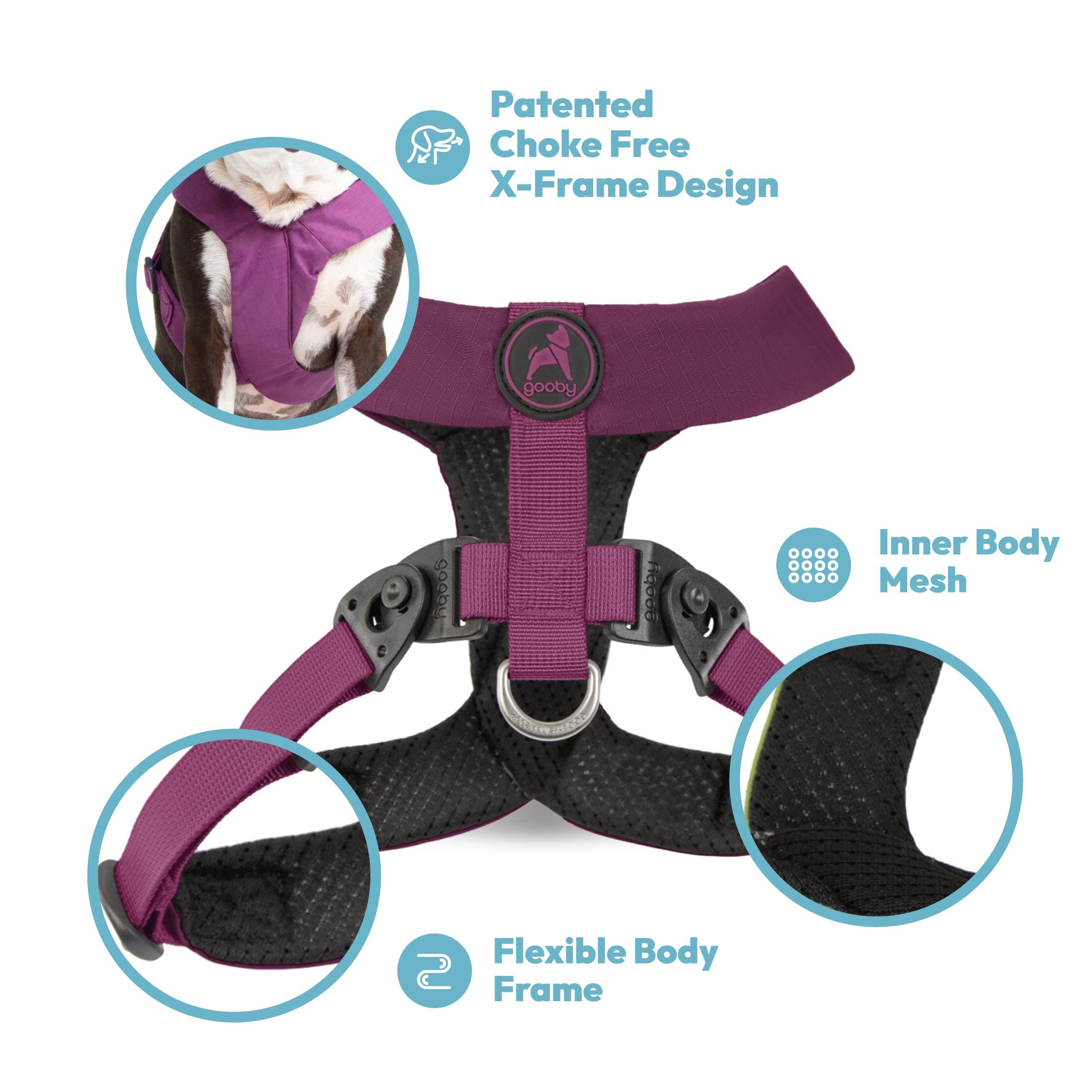 Gooby Comfort X Harness pink medium side-chest shot highlights choke-free X frame support.