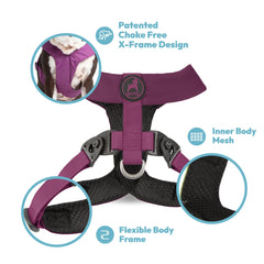 Gooby Comfort X Harness pink medium side-chest shot highlights choke-free X frame support.