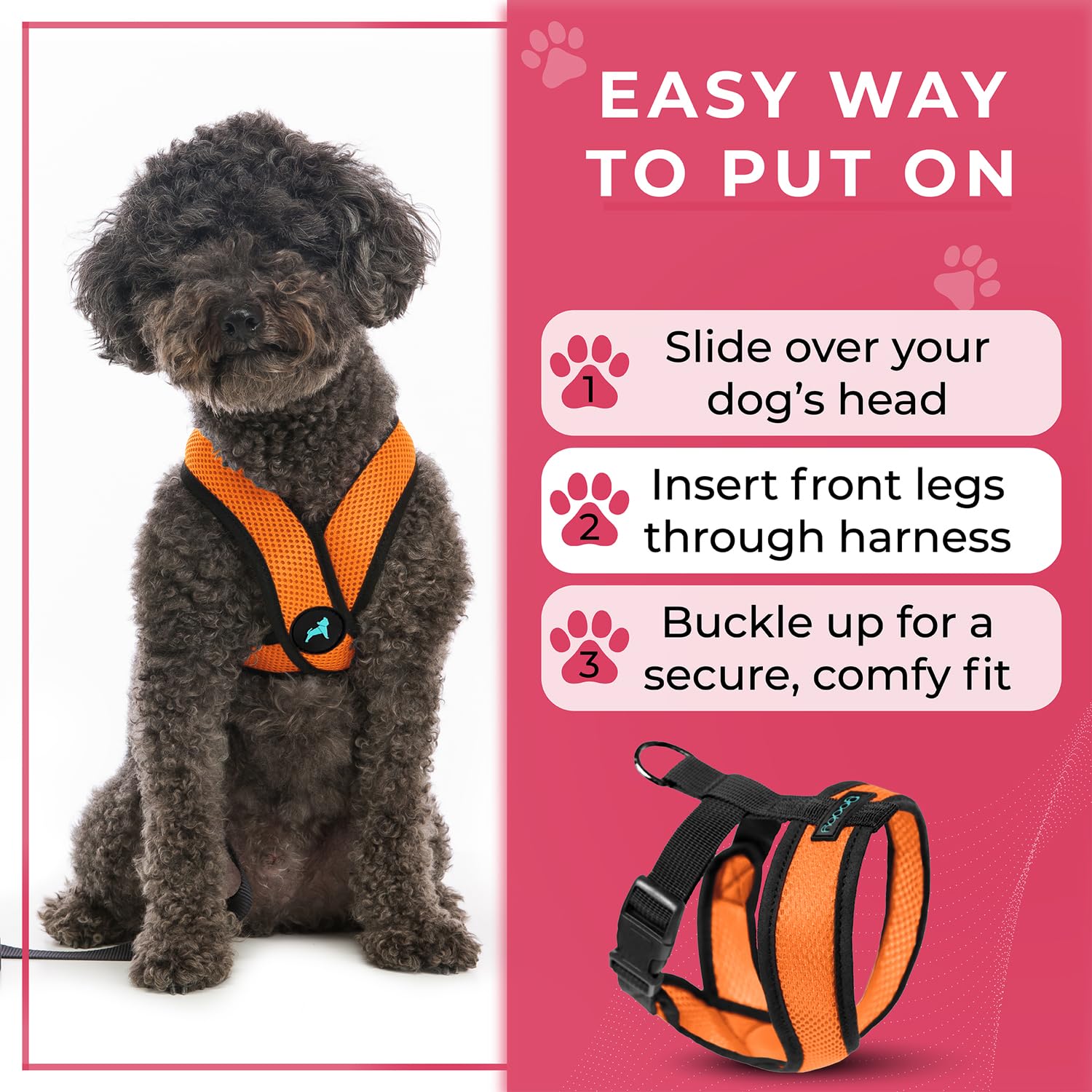 Gooby Comfort X Harness orange size chart to choose the right fit