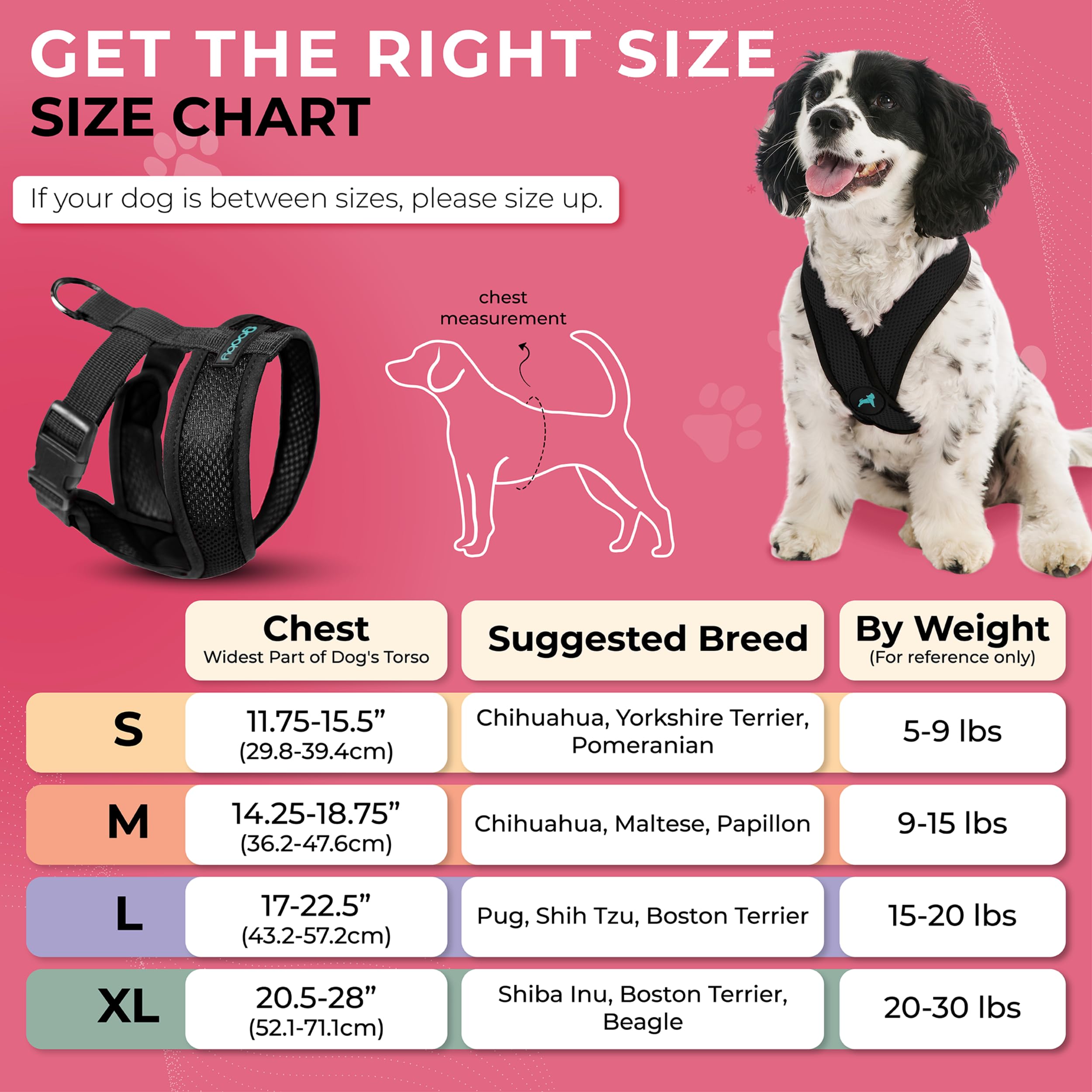 Gooby Comfort X Harness diagram highlighting patented X-frame design for neck relief