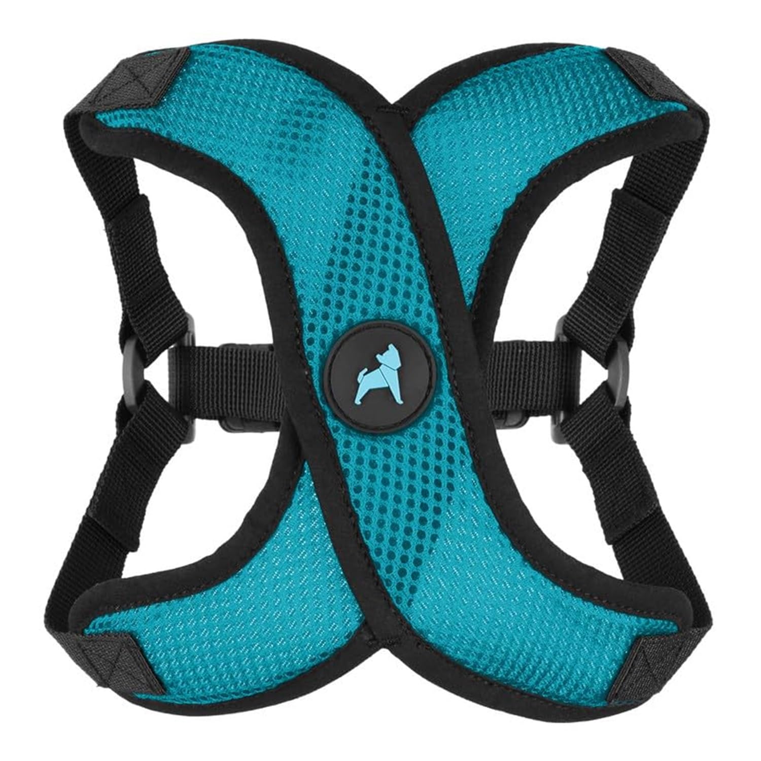 Gooby Comfort X Step in Lite Harness turquoise on dog for secure choke-free walks.