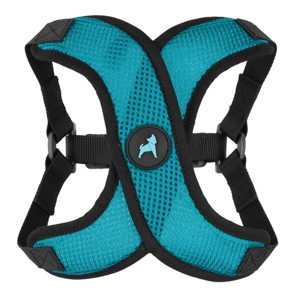 Gooby Comfort X Step in Lite Harness turquoise on dog for secure choke-free walks.